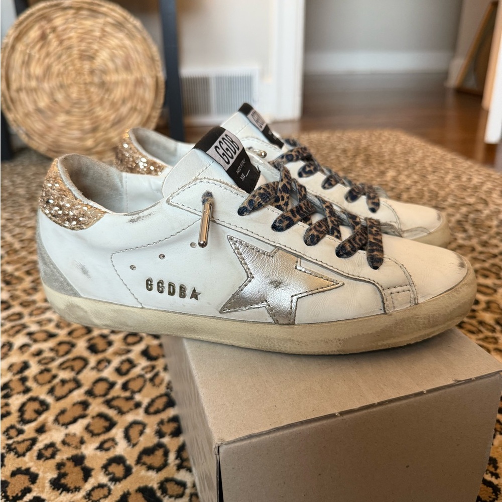 Golden Goose White Sneakers with Gold Accents